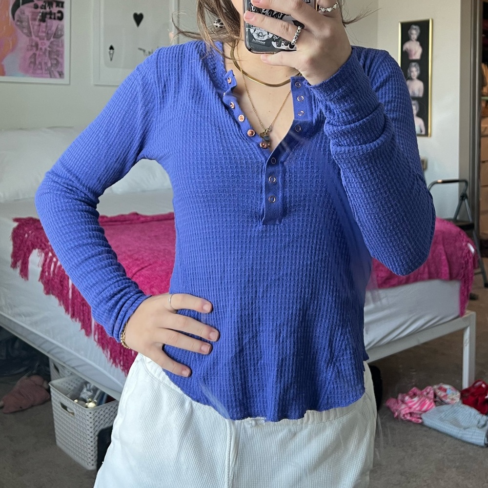 Free people waffle snap up Henley long sleeve